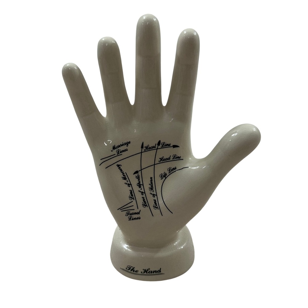 Vintage Style Ceramic Palmistry Hand Figurine Chiromancy Fortune Teller Decor